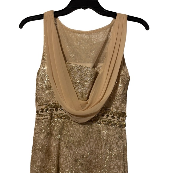 Calvin Klein Gold Lace Rhinestone Formal Long Dress - Picture 3 of 3